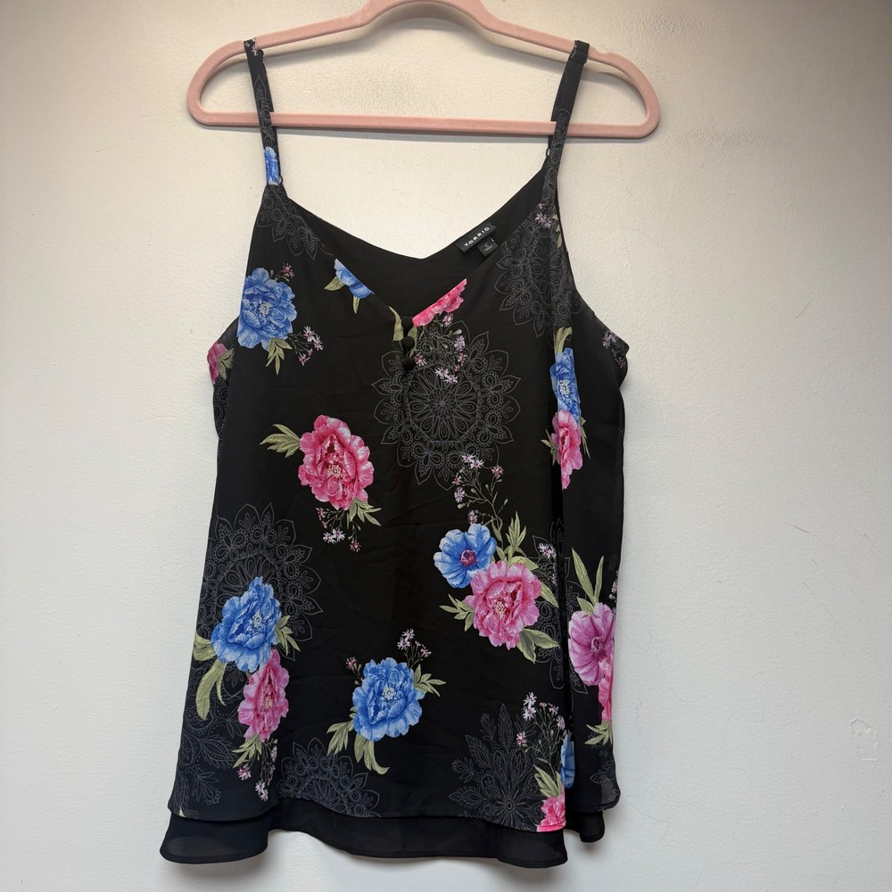 Torrid Cami Top Women Size 0 Black‎ Floral Excellent Mandala Layered Georgette